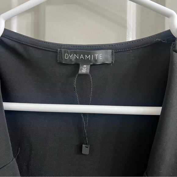 DYNAMITE Black Short-Sleeved Wrapped Cutlotte Women’s Jumpsuit - Picture 2 of 4